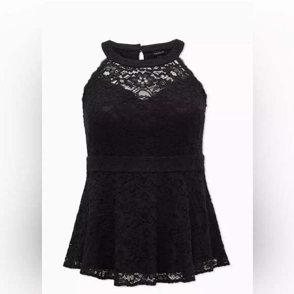 NWT Torrid Black Lace Peplum High Neck Top - Picture 2 of 10